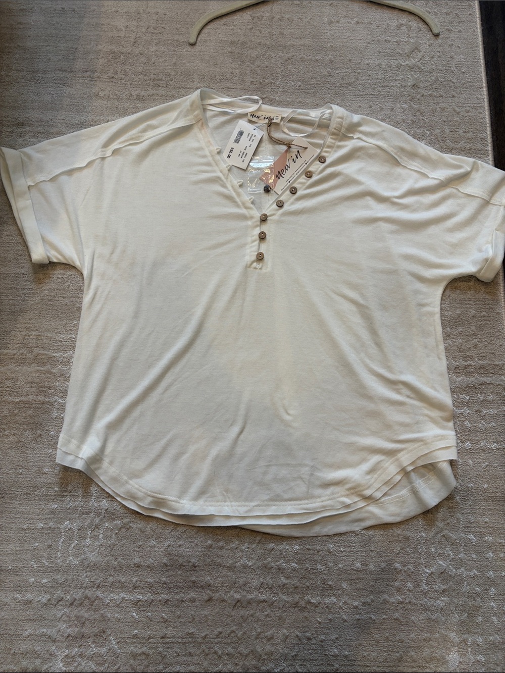 New In Raw Edge Henley Top - Cream Women's Tee